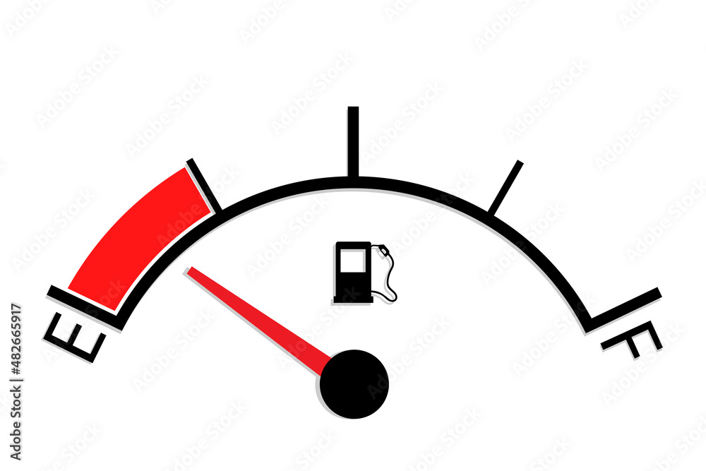 Gas tank gauge. Empty fuel meter isolated on white background. Oil