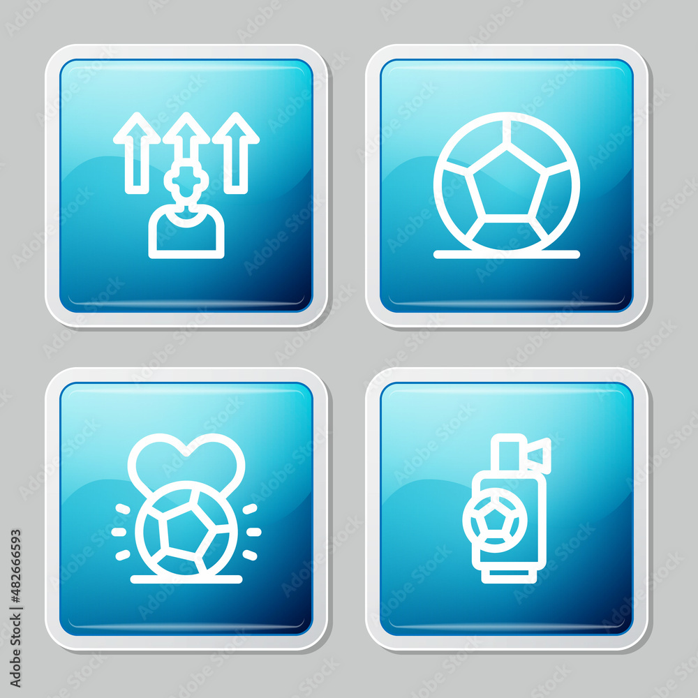 Set line Football or soccer player, Soccer football, and Air horn icon. Vector Set line Football or soccer player, Soccer football, and Air horn icon. Vector