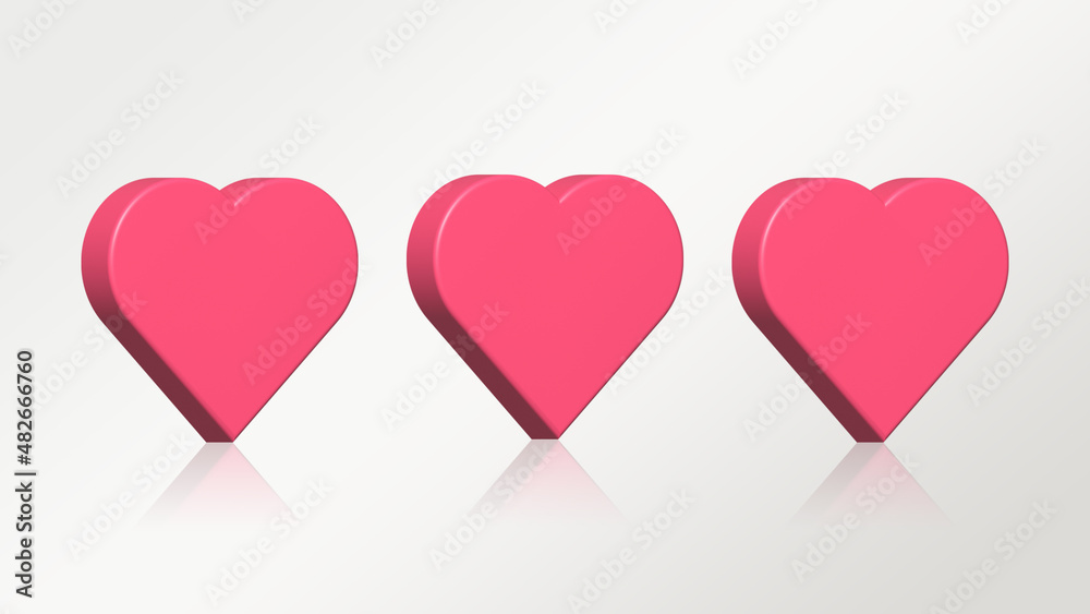 Three Hearts 3D render on white background valentine date flirt love