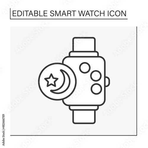 Electronic device line icon. Dream tracking service. Digital watch accessory on wrist. Smartwatch concept. Isolated vector illustration. Editable stroke