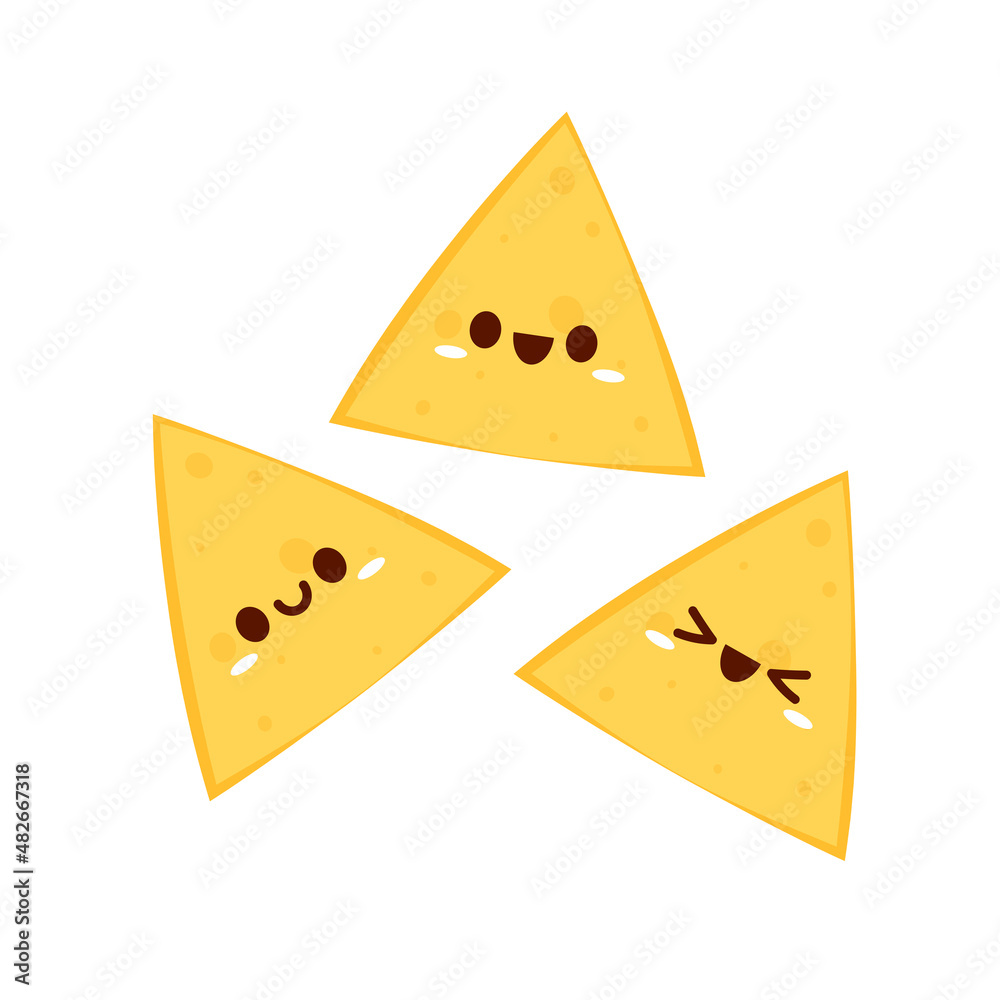 Nacho character design. Nachos on white background. Nacho character design. Nachos on white background.