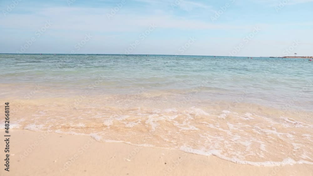 Egypt beach and red sea. Landscapes view of beach sea sand in summer day. Beach sea space area. Coastline in slow motion. Blue wave break on sand. Beautiful sea water wave. High quality FullHD footage Egypt beach and red sea. Landscapes view of beach sea sand in summer day. Beach sea space area. Coastline in slow motion. Blue wave break on sand. Beautiful sea water wave. High quality FullHD footage