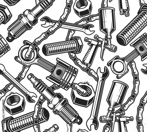 Car service seamless background, auto parts background