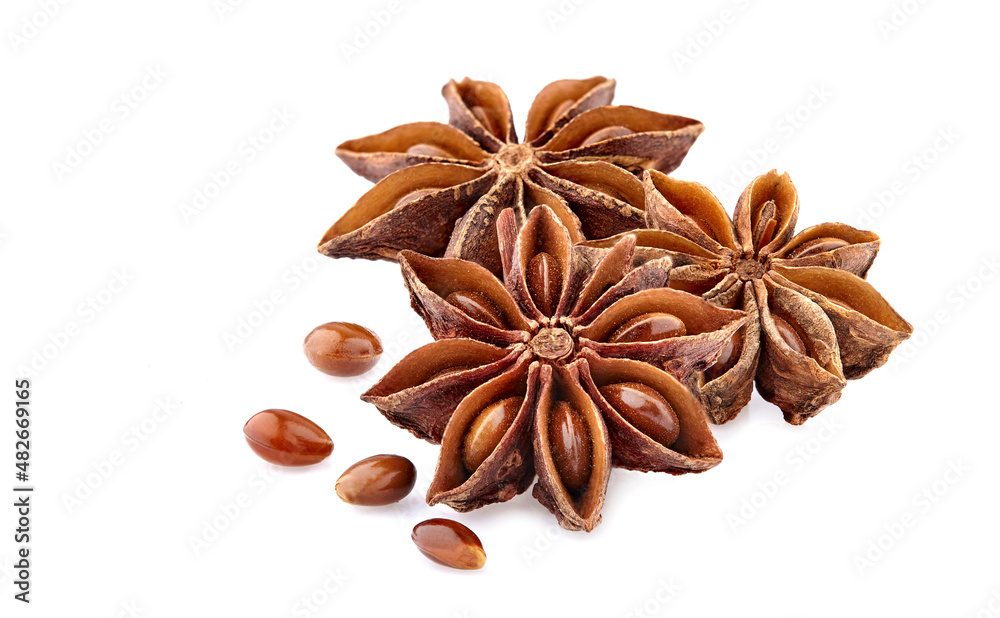Anise isolated on white background. Spices closeup. Anise isolated on white background. Spices closeup.