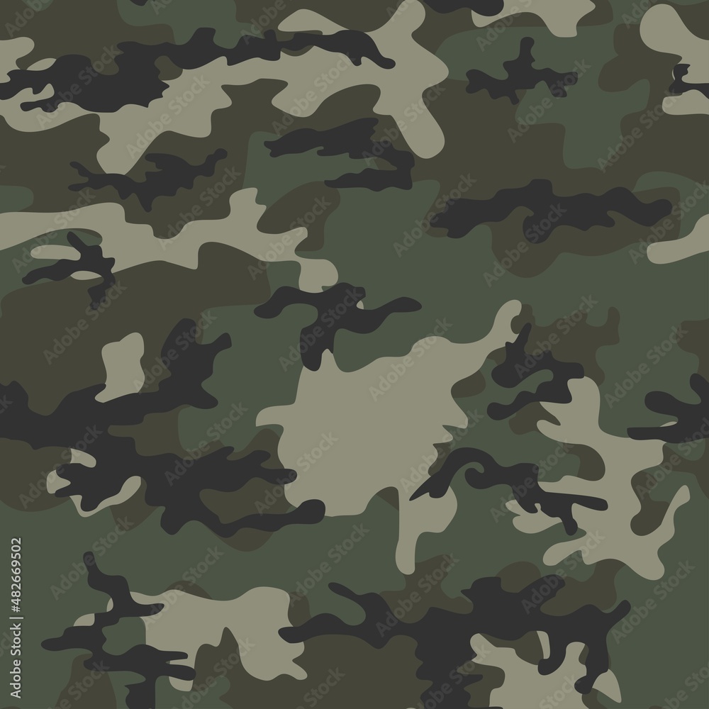 Fototapeta premium Army texture camouflage, woodland military hunting background, seamless vector print.