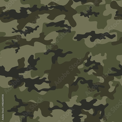 Trendy forest camouflage pattern, modern classic military background. Army design. Disguise.