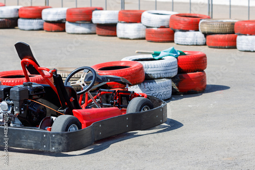 kart car on the race track, the pilot is gone