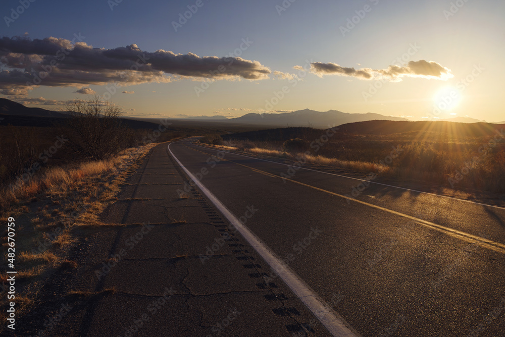 Highway scenery on historic route 80 in the state of arizona. Road trip concept. Travel and vacation concept.