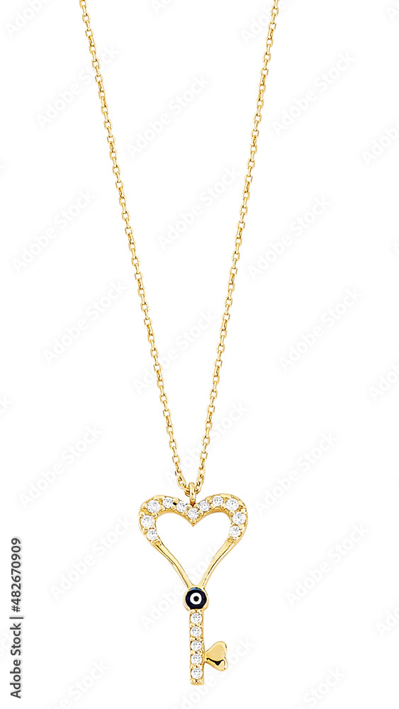 Gold jewelry. Gold heart necklace isolated Gold jewelry. Gold heart necklace isolated