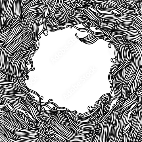 Decorative frame of hair or wave pattern. Abstract vector background.