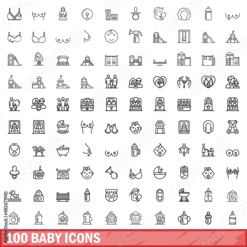 100 baby icons set. Outline illustration of 100 baby icons vector set isolated on white background
