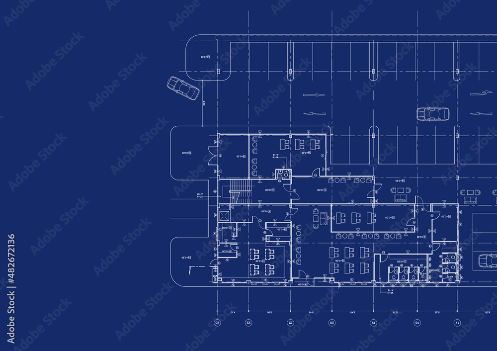 Fototapeta premium Floor plan designed building on the drawing.