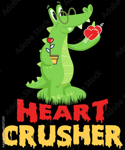  Heart crusher typography vector t-shirt design. Vector typography t-shirt design in black background.