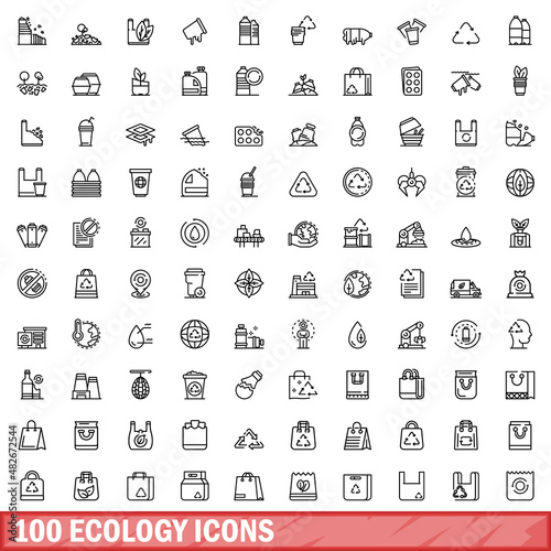 100 ecology icons set. Outline illustration of 100 ecology icons vector set isolated on white background