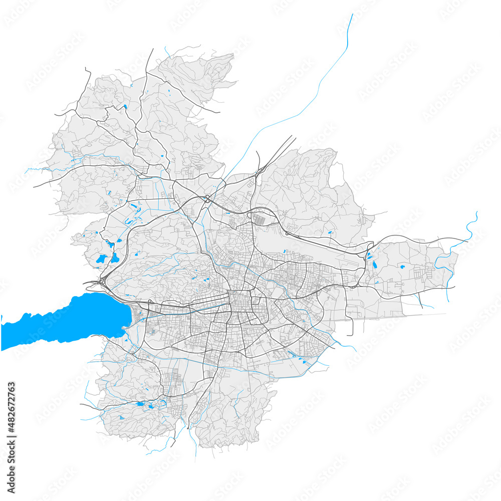 Klagenfurt, Austria Black and White high resolution vector map