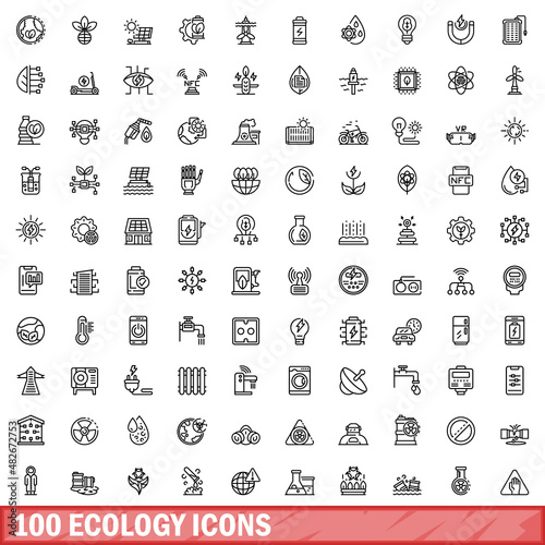 100 ecology icons set. Outline illustration of 100 ecology icons vector set isolated on white background
