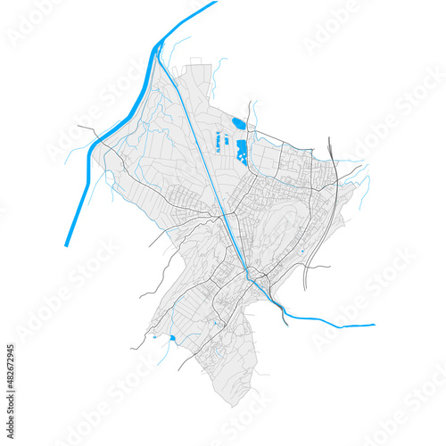 Feldkirch, Austria Black and White high resolution vector map