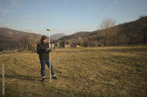 surveyor engineer measuring with GPS
