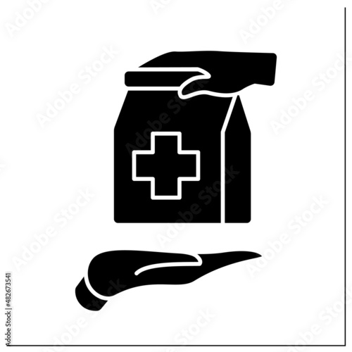 OTC glyph icon. Over the counter. Retail purchase. Selling medical production without prescription or licence.Pharmacy concept.Filled flat sign. Isolated silhouette vector illustration
