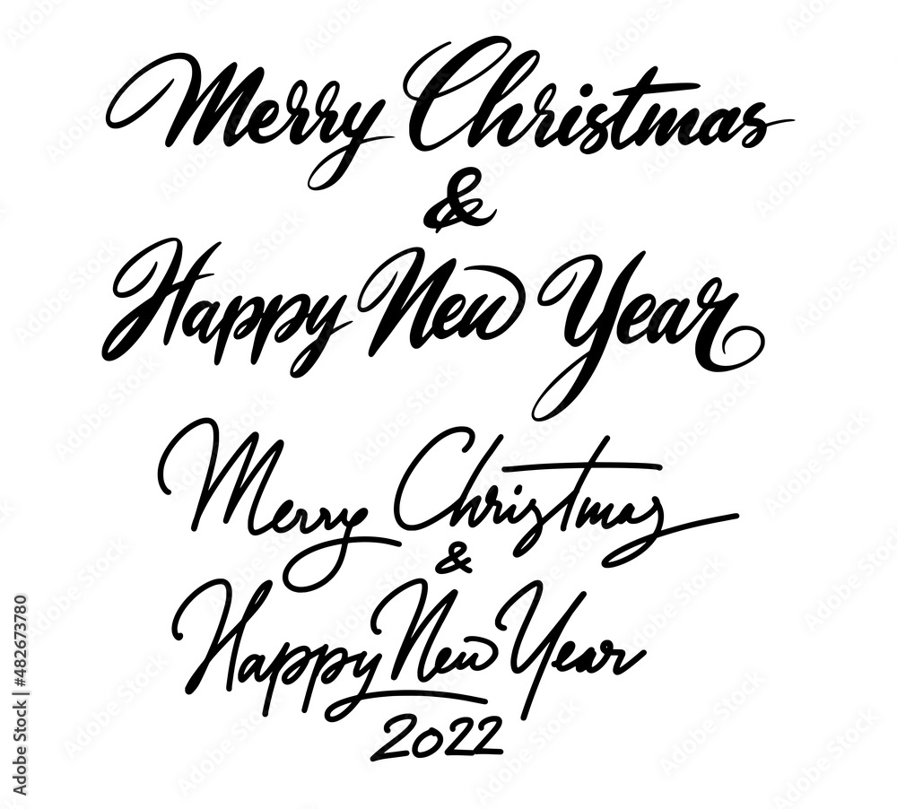 Merry Christmas and Happy new year calligraphy handwriting 