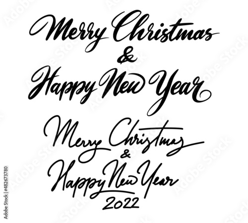 Merry Christmas and Happy new year calligraphy handwriting 