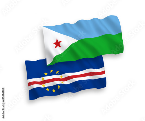 Free Download National vector fabric wave flags of Republic of Cabo Verde and Republic of Djibouti isolated on white background. 1 to 2 proportion. - GFXLoad