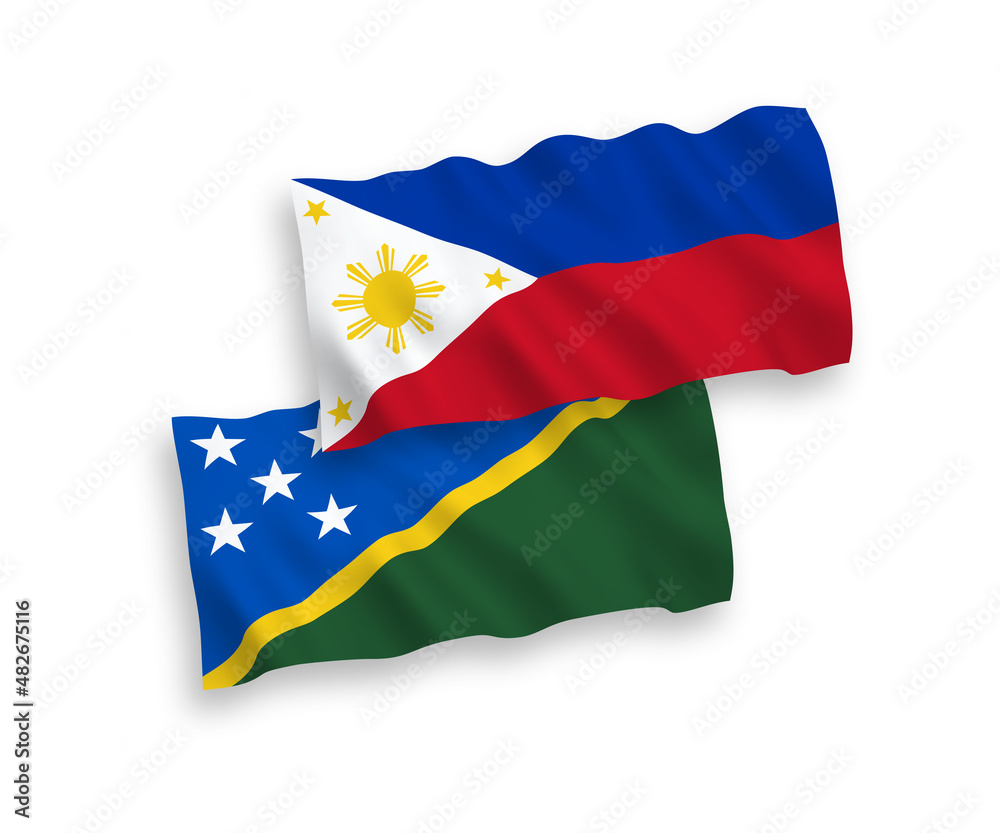 National vector fabric wave flags of Solomon Islands and Philippines isolated on white background. 1 to 2 proportion. National vector fabric wave flags of Solomon Islands and Philippines isolated on white background. 1 to 2 proportion.