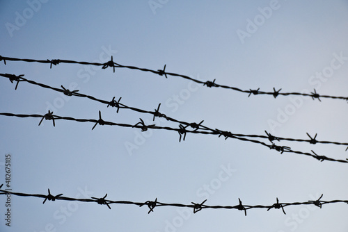 barbed wire on the wall. close-up barbed wire.