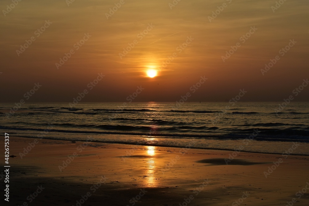 Sunset over the North Sea from Scheveningen, Netherlands. Sunset over the North Sea from Scheveningen, Netherlands.