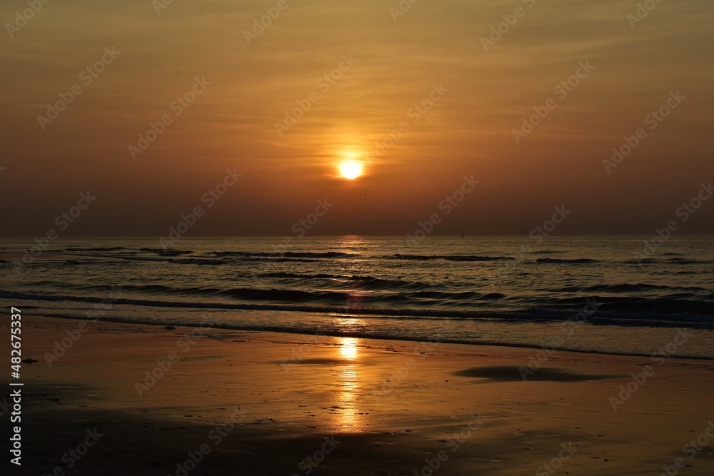 Sunset over the North Sea from Scheveningen, Netherlands.