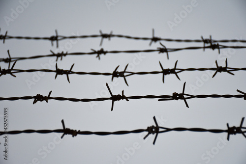 barbed wire on the wall. close-up barbed wire.