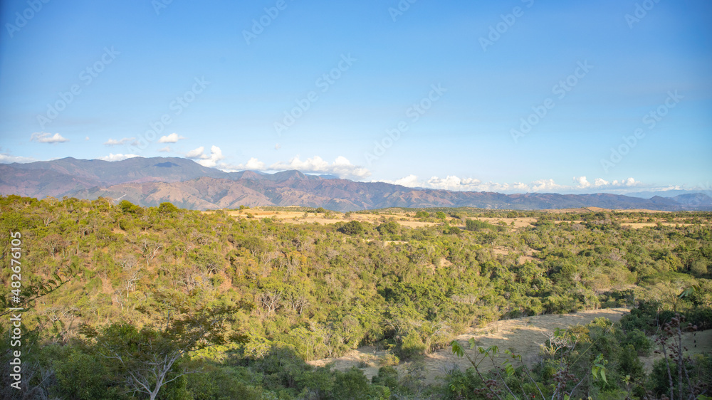 CRATER OF AN EXTINCT VOLCANO ON THE SOUTH SIDE OF THE CENTRAL MOUNTAIN RANGE OF THE DOMINICAN REPUBLIC, IN THE SAN JUAN VALLEY