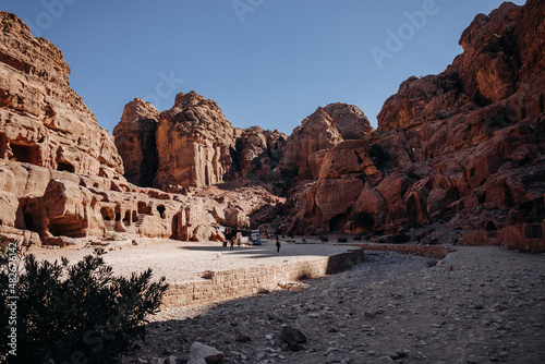 Facades in the rock in the ancient city of Petra. Hashemite Kingdom of Jordan. Jordan. Petra