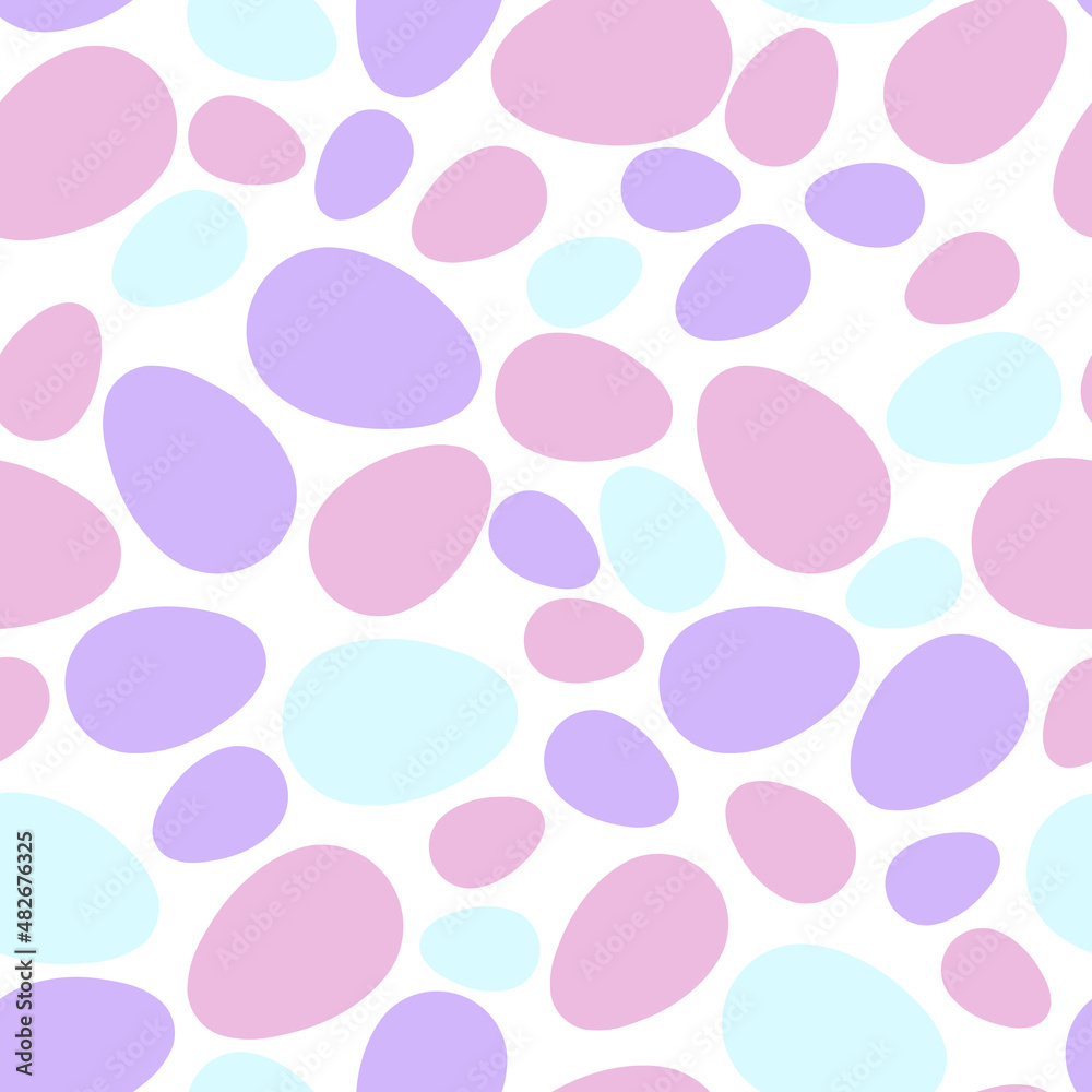 Happy Easter seamless pattern with colorful eggs on white background. Polka dots design for card, postcard, wallpaper, posters. Vector stock illustration. Cartoon style Happy Easter seamless pattern with colorful eggs on white background. Polka dots design for card, postcard, wallpaper, posters. Vector stock illustration. Cartoon style