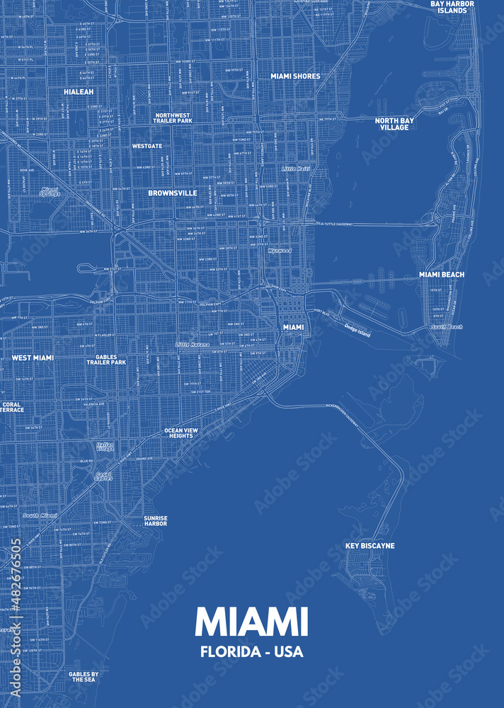 Poster Miami - Florida map. Miami - Florida road map. Illustration of ...