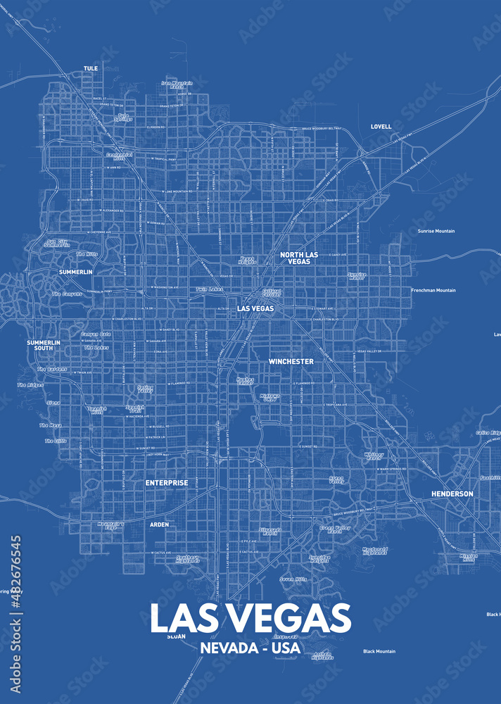 Poster Las Vegas Nevada map. Las Vegas Nevada road map
