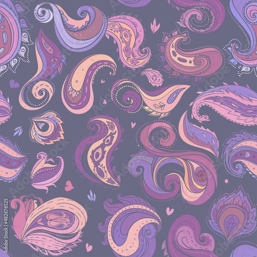 Floral traditional Indian paisley titled background. Seamless pattern for you...