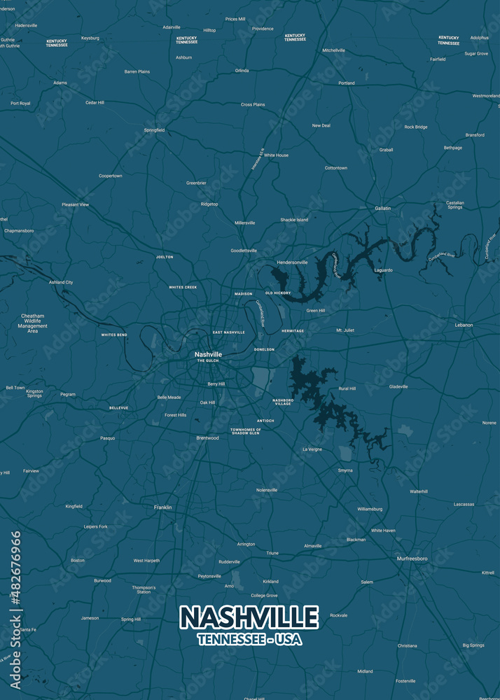 Poster Nashville Tennessee map. Nashville Tennessee road map