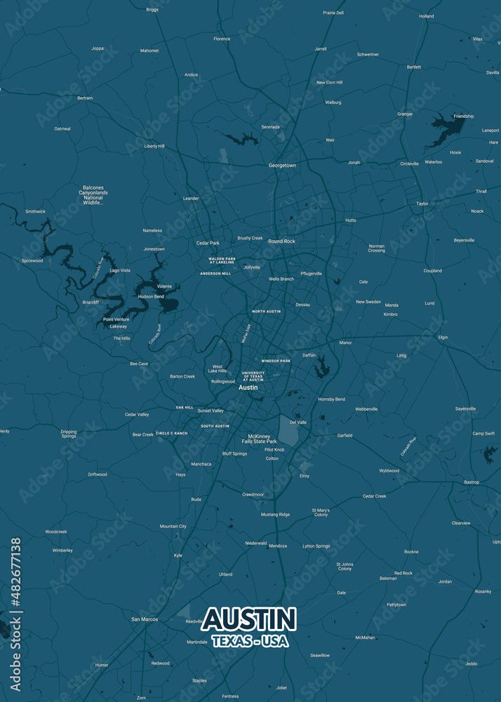 Poster Austin - Texas map. Austin - Texas road map. Illustration of ...