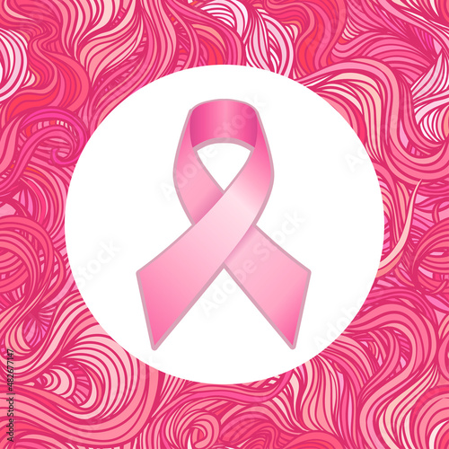 October: Breast Cancer Awareness Month, annual campaign to increase awareness of the disease. Woman with breast cancer awareness pink ribbon, vector illustration health, medicine, beauty concept