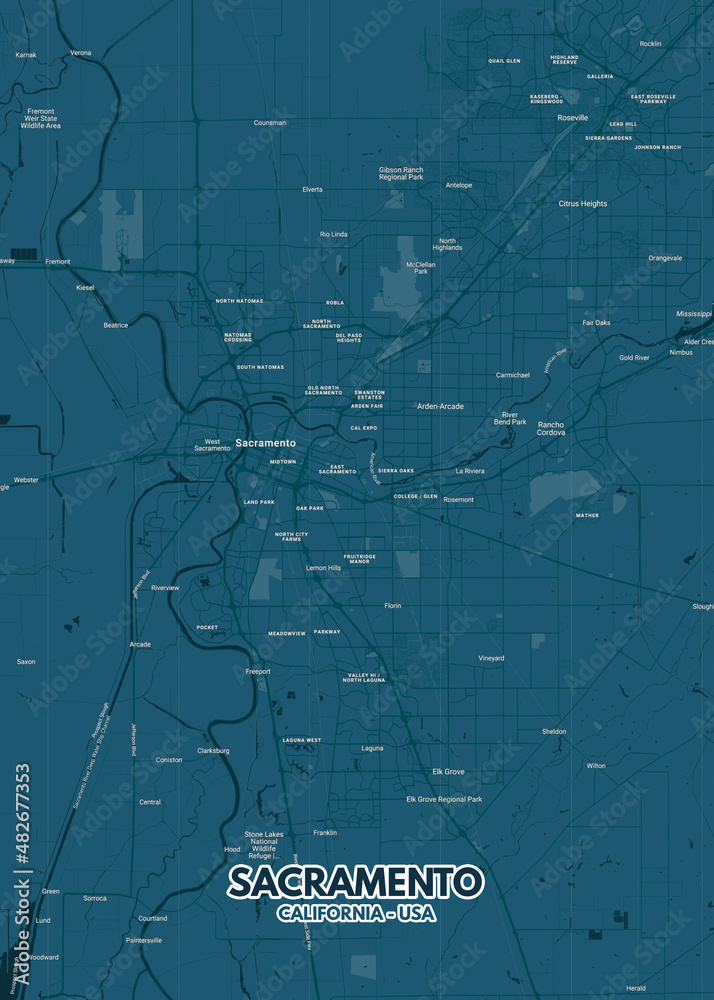 Poster Sacramento - California map. Sacramento - California road map. Illustration of Sacramento ...