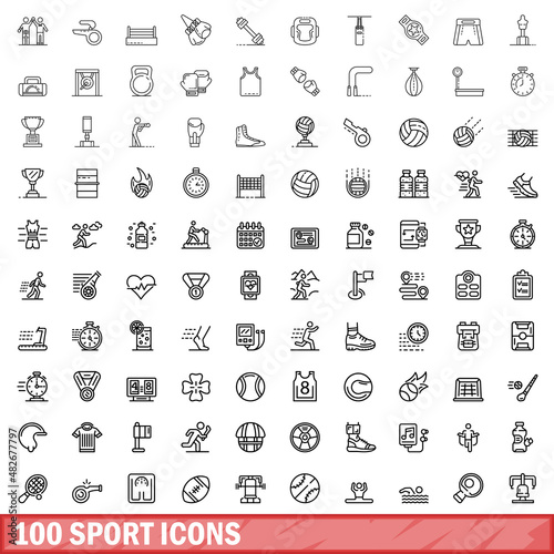 100 sport icons set. Outline illustration of 100 sport icons vector set isolated on white background