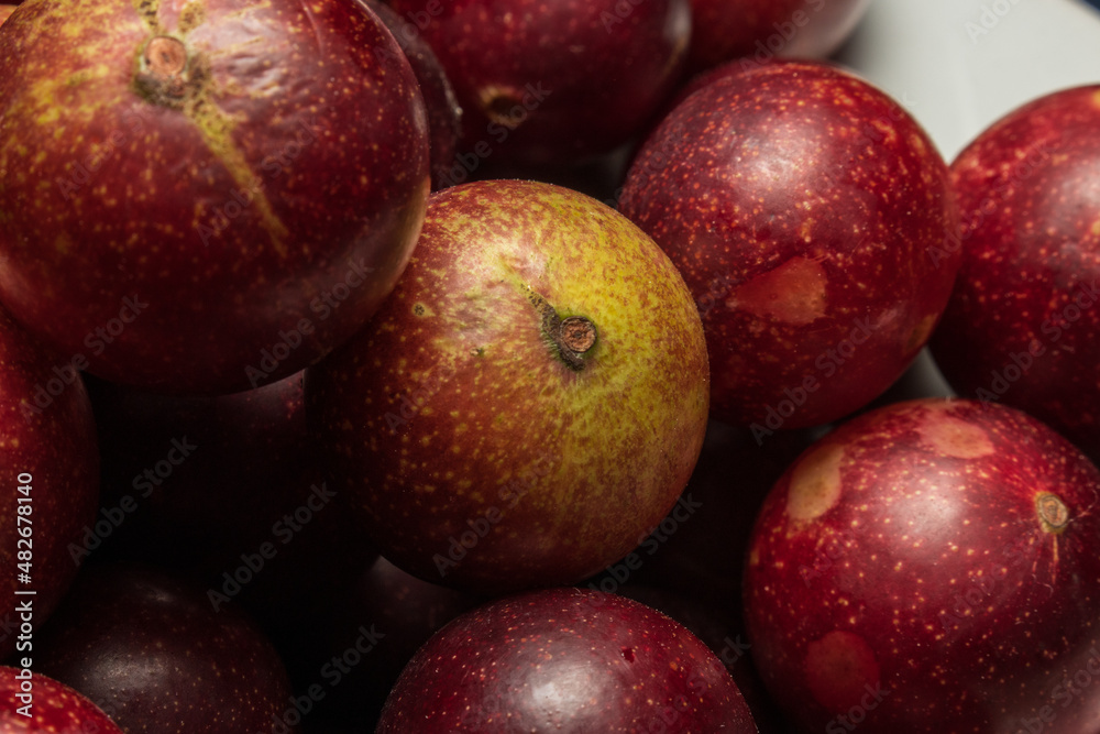 Camu camu fruits, an exotic plant from the Amazon, used in the preparation of various inputs, such as soft drinks, sweets, etc., it is very common to find it in the city of Iquitos in Peru, it is brou Camu camu fruits, an exotic plant from the Amazon, used in the preparation of various inputs, such as soft drinks, sweets, etc., it is very common to find it in the city of Iquitos in Peru, it is brou