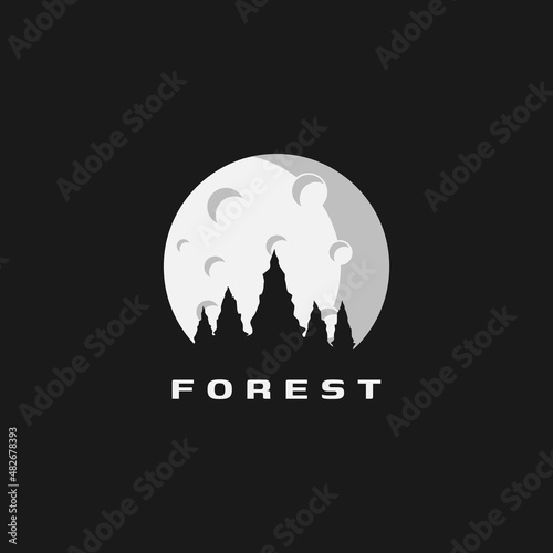 forest and moon illustration logo vector design