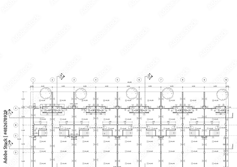 Floor plan designed building on the drawing. Floor plan designed building on the drawing.