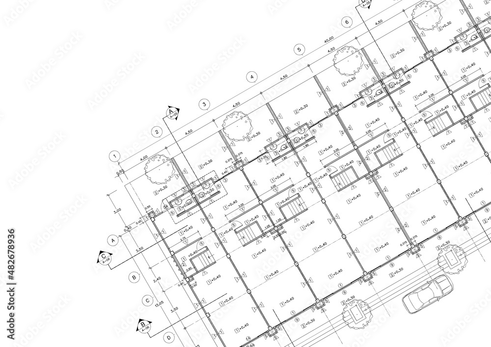 Floor plan designed building on the drawing. Floor plan designed building on the drawing.