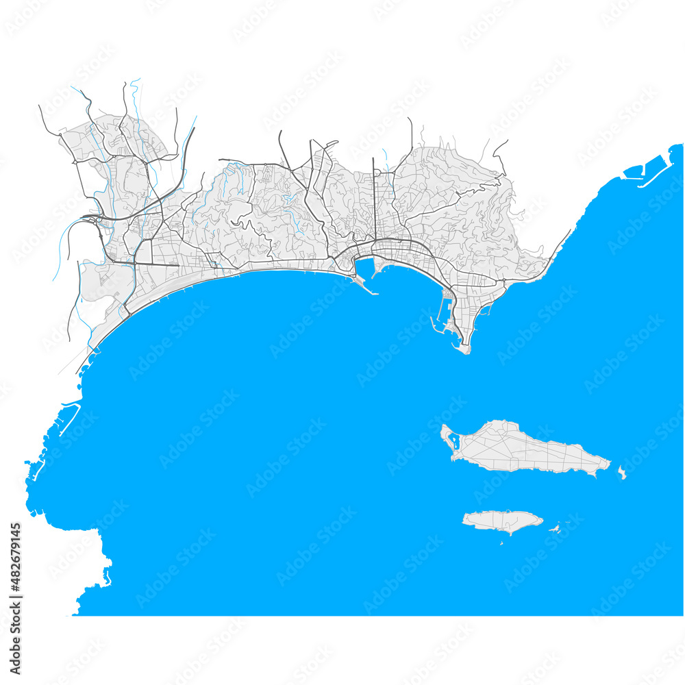 Cannes, France Black and White high resolution vector map Stock Vector