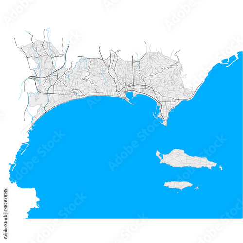 Cannes, France Black and White high resolution vector map
