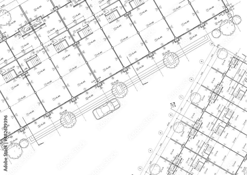 Floor plan designed building on the drawing. Floor plan designed building on the drawing.
