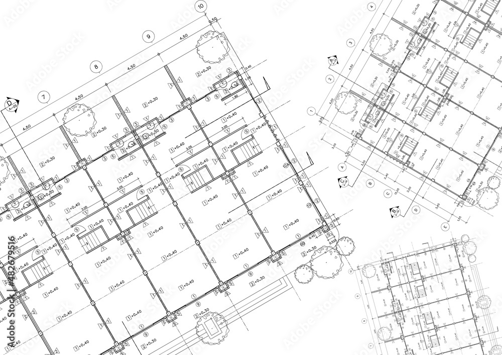 Floor plan designed building on the drawing. Floor plan designed building on the drawing.